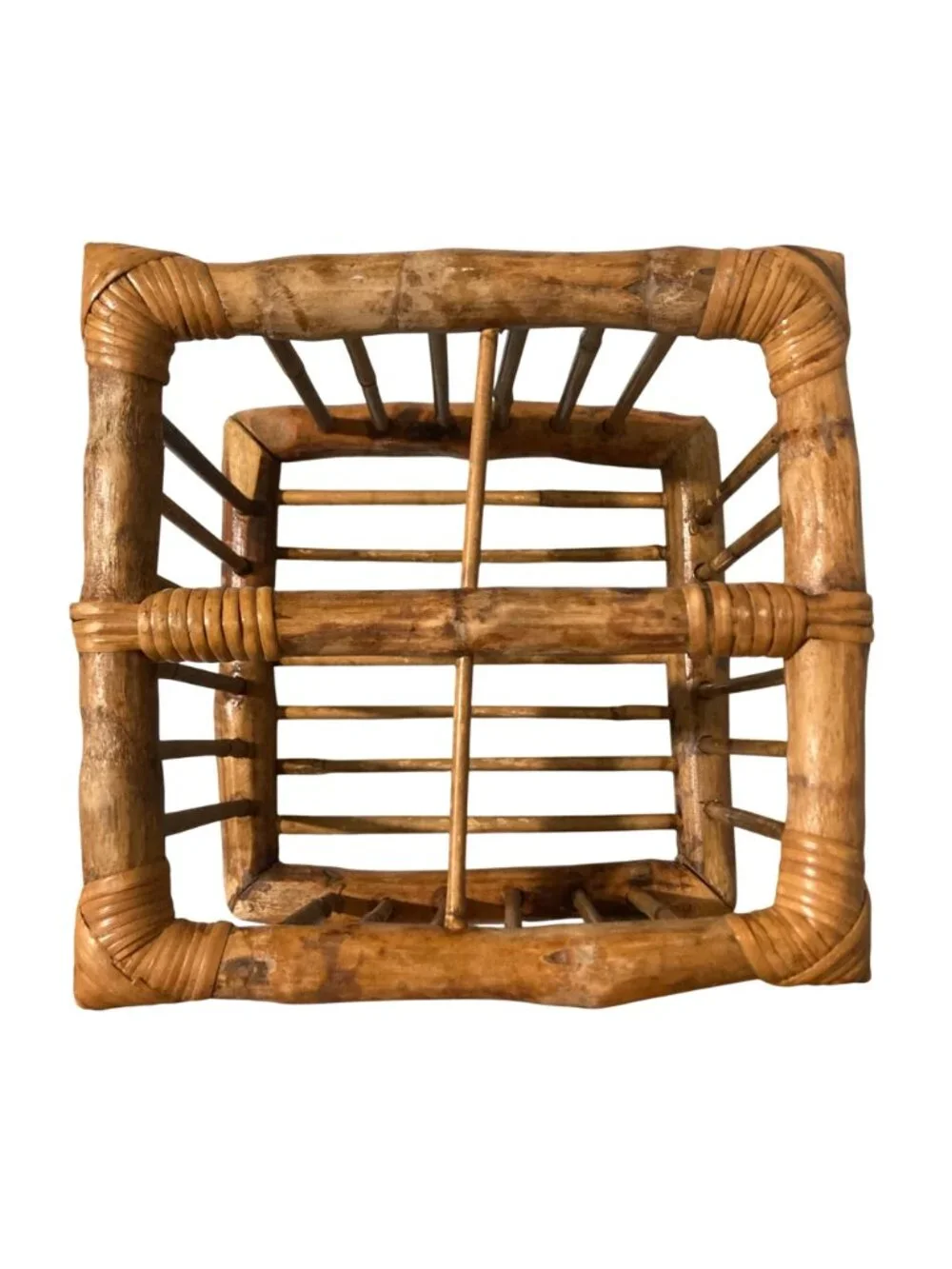 Vintage Tortoise Burnt Bamboo Rattan Table Or Counter Top Wine Bottle Holder